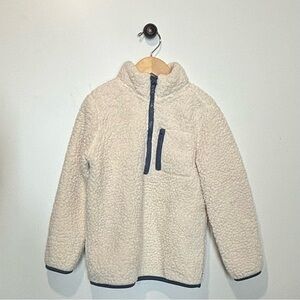 Sammy + Nat Boy’s Double-Faced Sherpa 1/2 Zip Pullover in Eggnog w/Navy Trim sz5